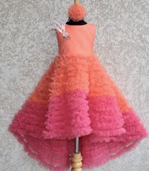 Many Frocks & Birthday High Low Gown with matching clip - Peach/Pink