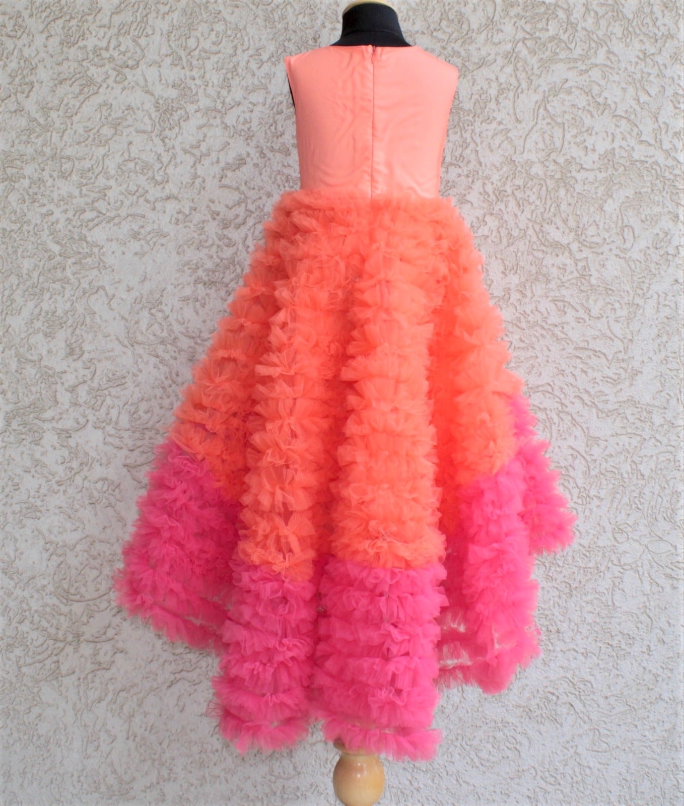Many Frocks & Birthday High Low Gown with matching clip - Peach/Pink