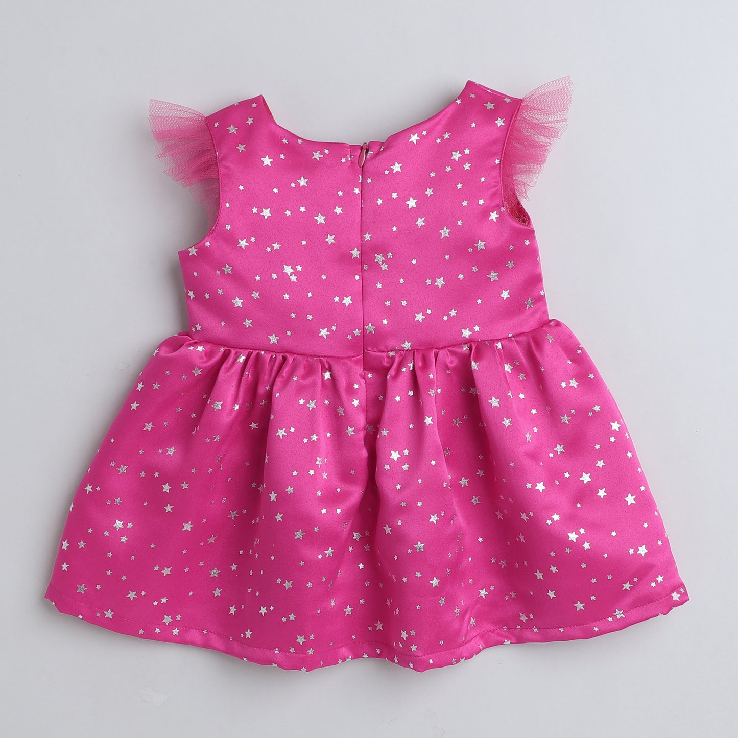 Many Frocks & satin flutter sleeve knee length star printed party dress - Pink