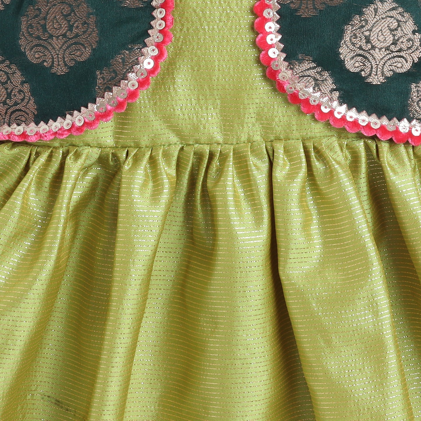 Many Frocks & banarasi koti and lace embellished ethnic frock - Yellow & Green