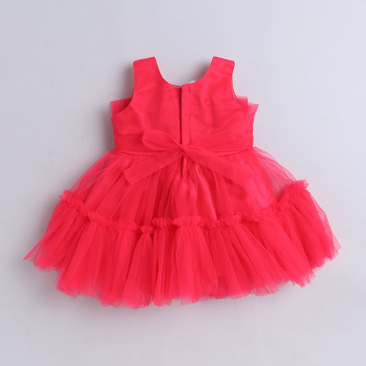 Many Frocks & Net Sleeveless Pleated embellishment Party Dress - Red