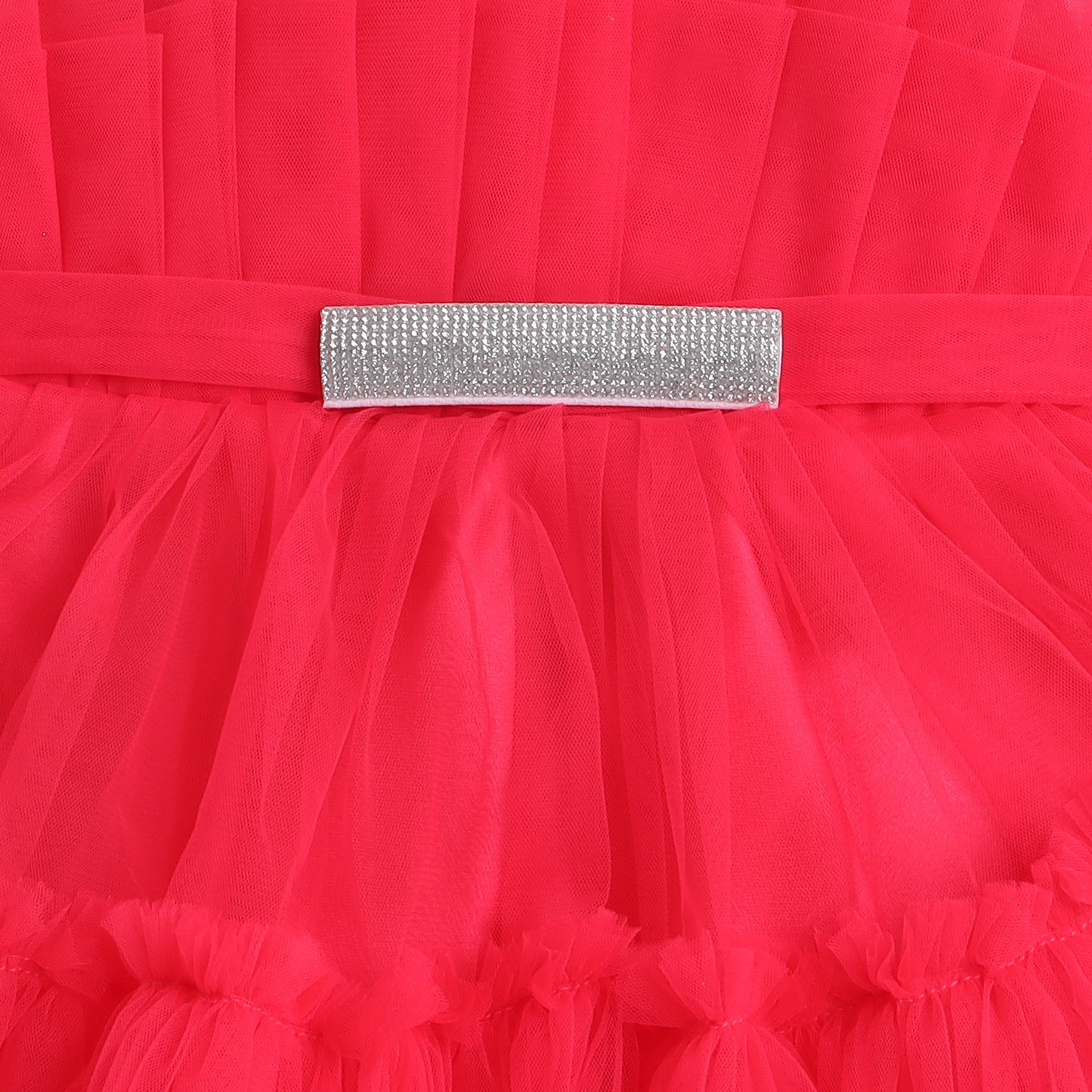 Many Frocks & Net Sleeveless Pleated embellishment Party Dress - Red