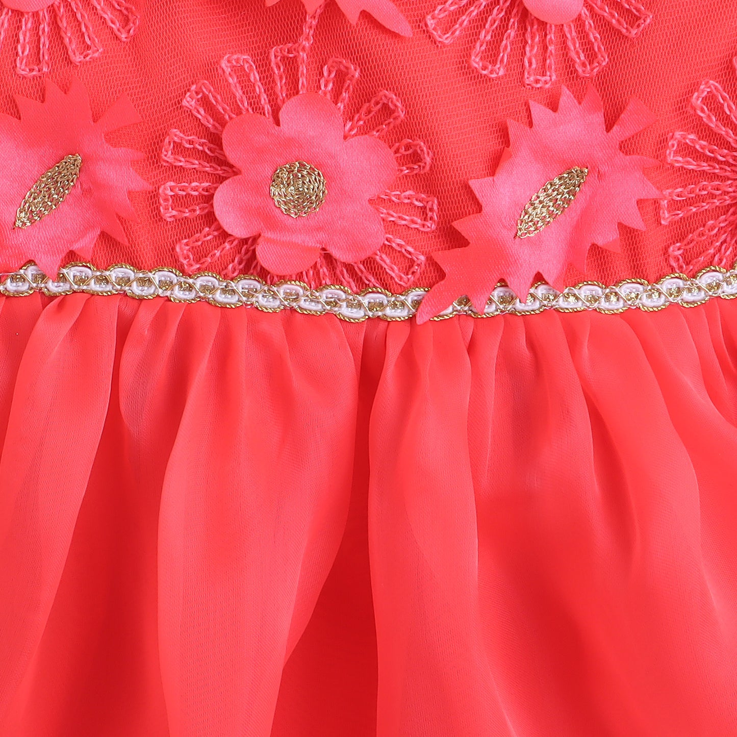 Many Frocks & tissue sleeveless 3d flower body baby party dress-Red