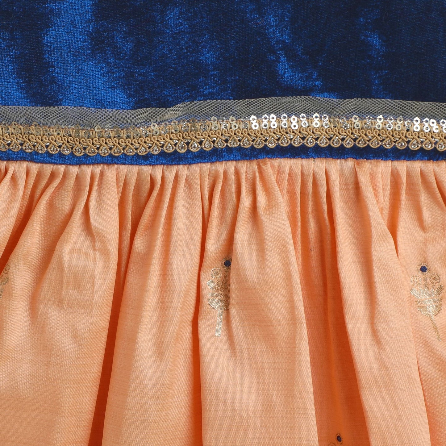 Many Frocks & Sleeveless Knee Length Lace Embellished Baby Ethnic Frock - Blue & Peach