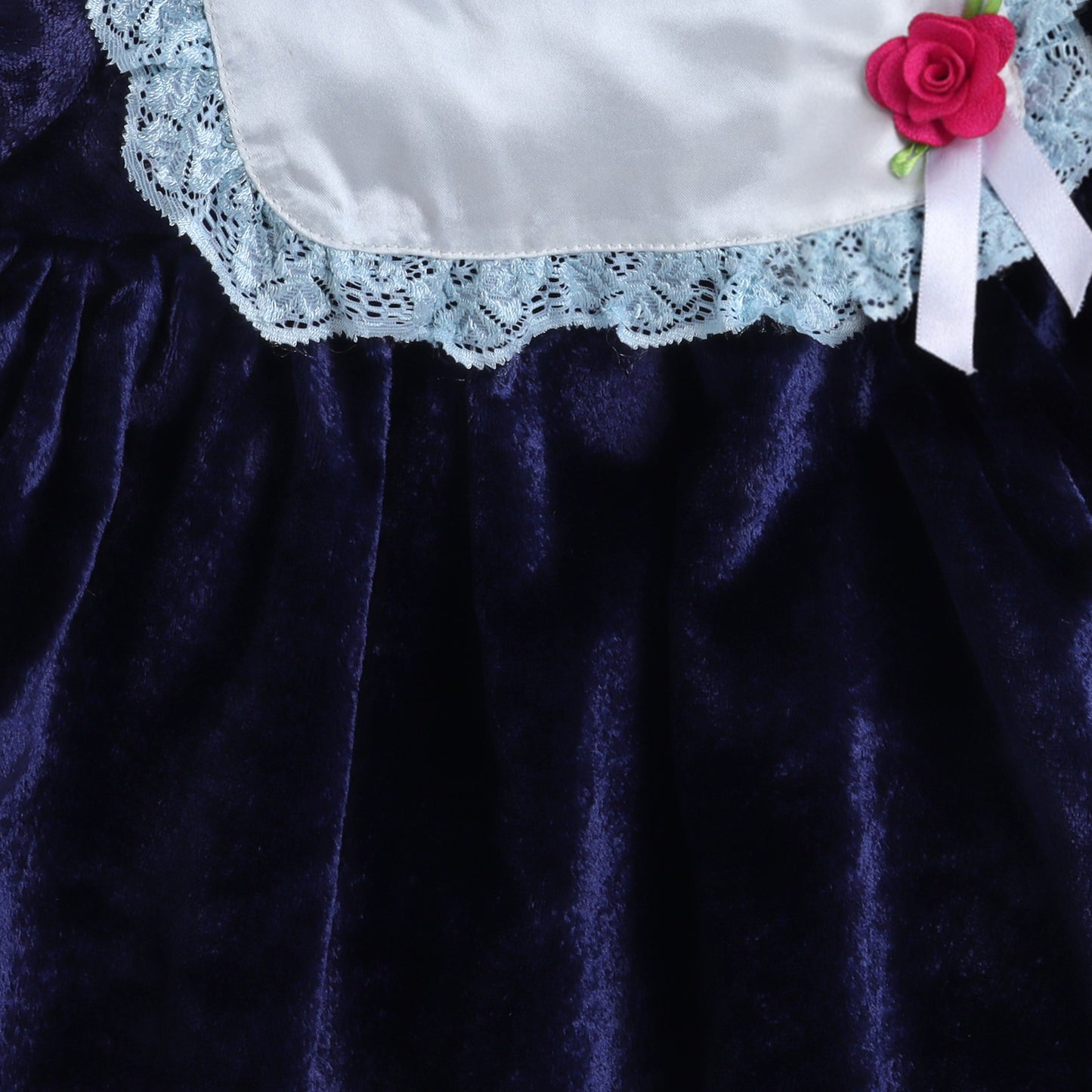 Many Frocks & velvet puff sleeve flower embellished knee length girls party dress - Blue