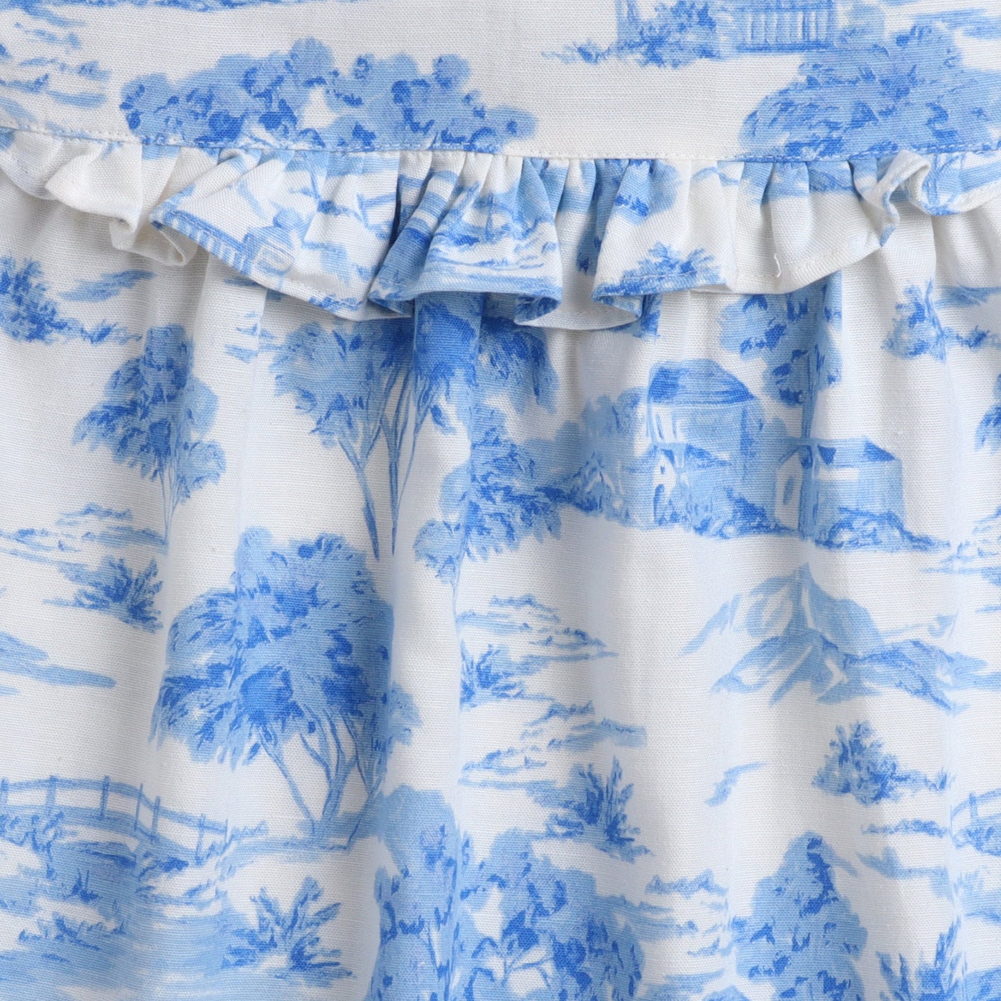 Many Frocks & Cotton Frilly Sleeves Knee Blue Nature Printed Knee Length Girls Causal Dress - Blue & White