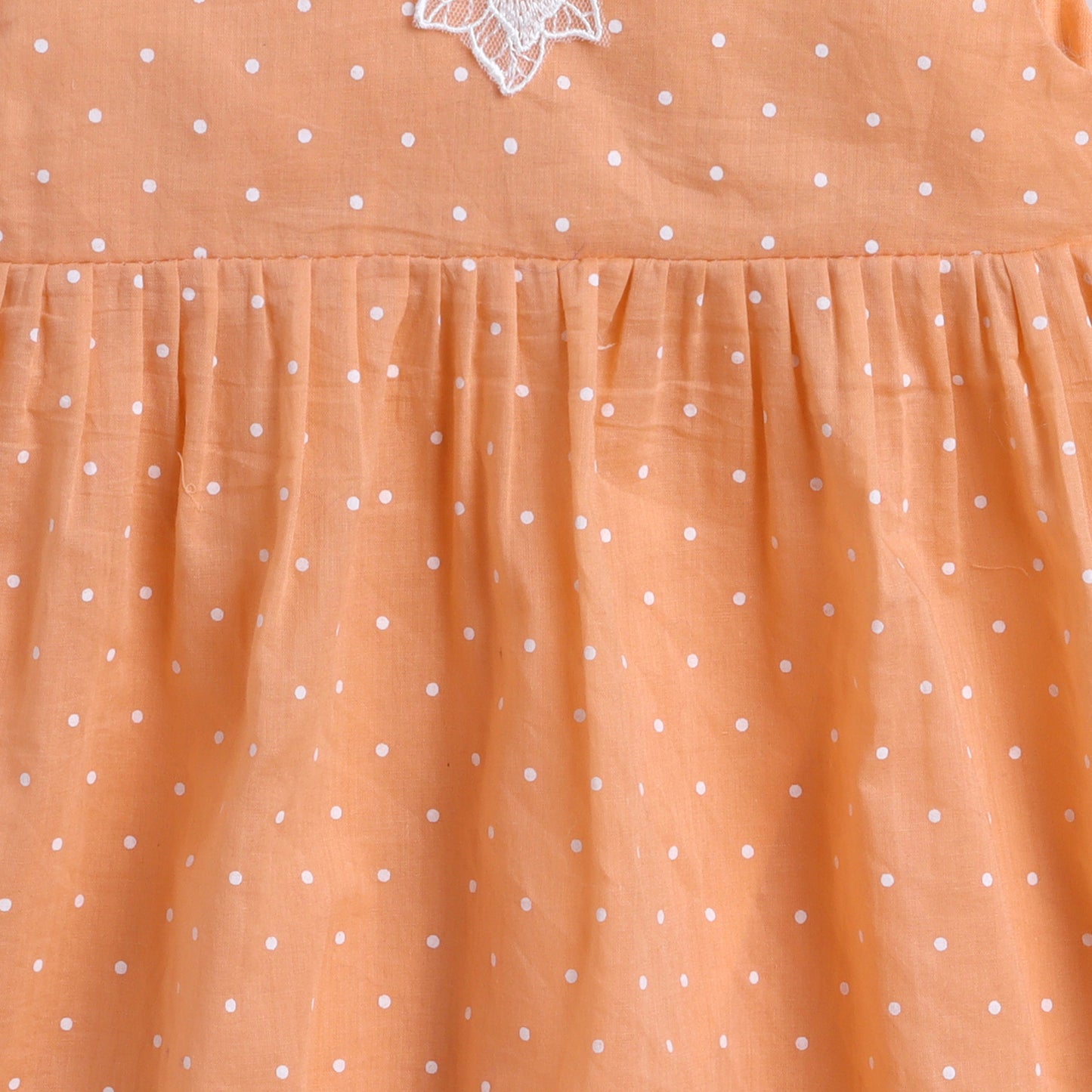 Many Frocks & Cotton Sleeveless Polka Dot Printed Knee Length Baby Causal Dress - Peach