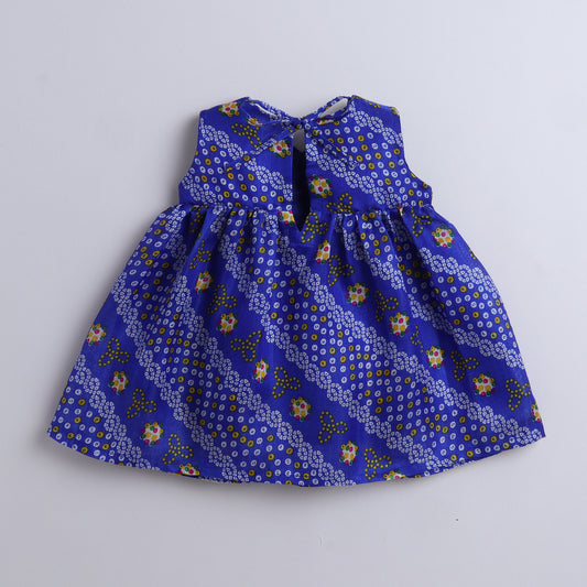 Many Frocks & bandhani printed sleeveless knee lengt ethnic dress - Blue