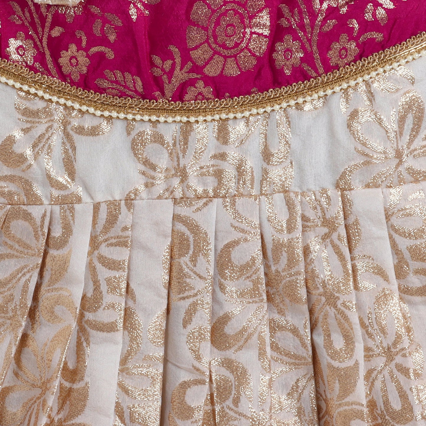 Many Frocks & floral banarasi lace embellished knee length ethnic dress - Cream & Pink
