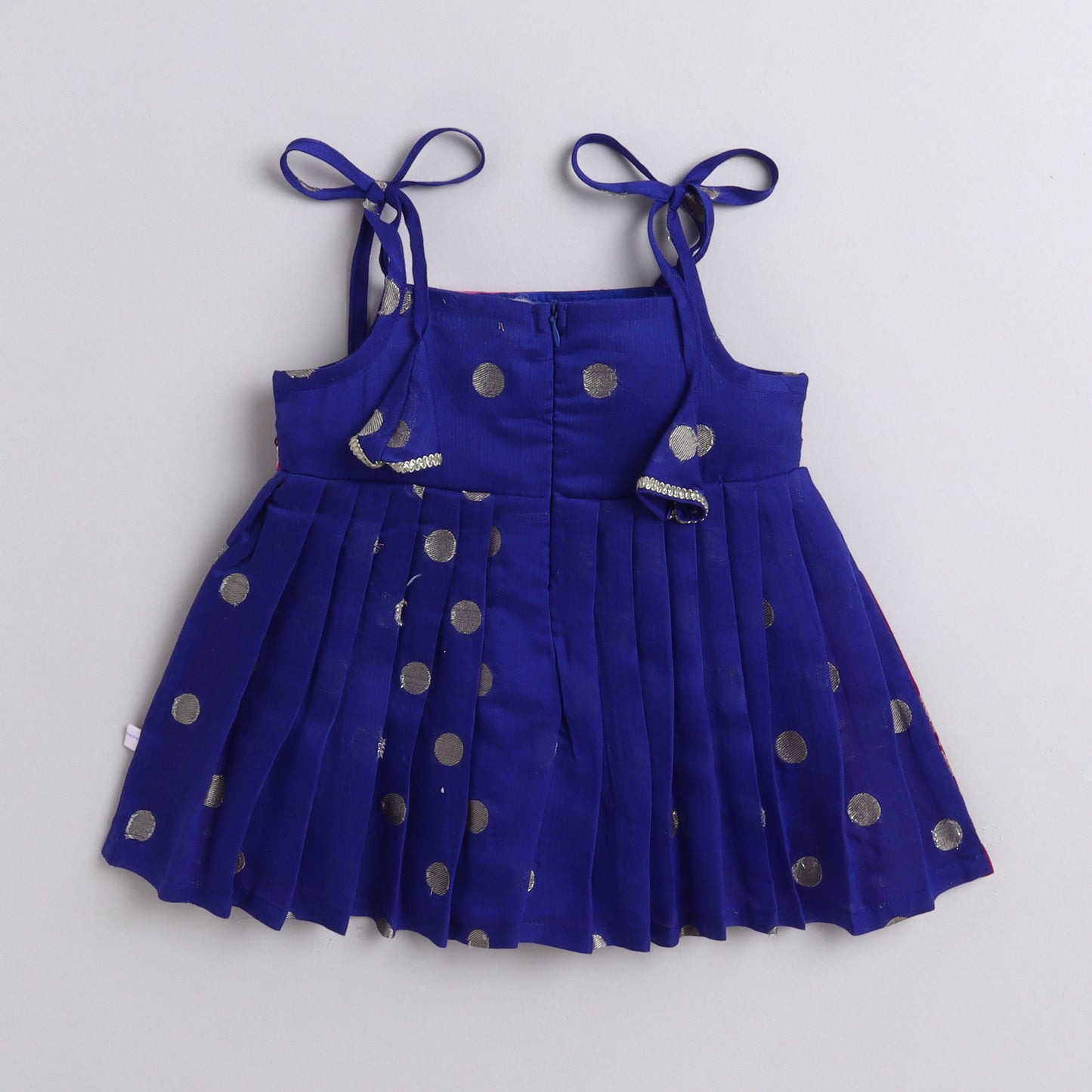 Many Frocks & cotton sleeveless woven boti lace embellished knee length ethnic dress - Blue & Purple