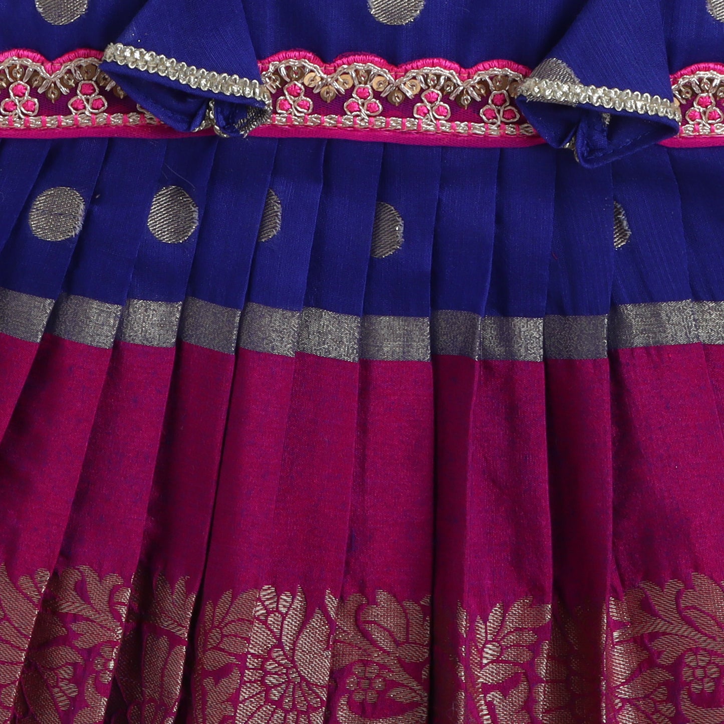 Many Frocks & cotton sleeveless woven boti lace embellished knee length ethnic dress - Blue & Purple