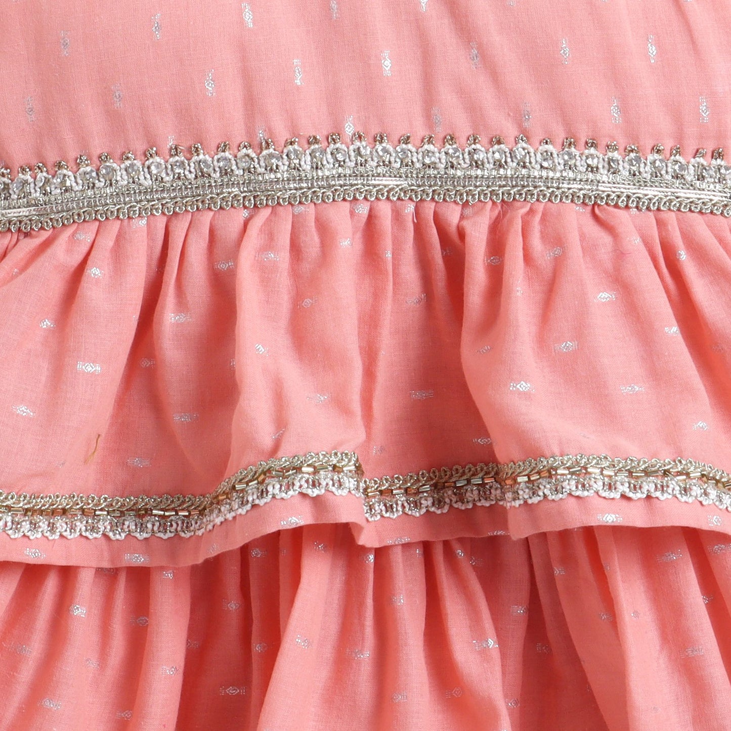 Many Frocks & Cotton Sleeveless Layered Lace Embellished Knee Length Baby Ethnic Dress – Peach