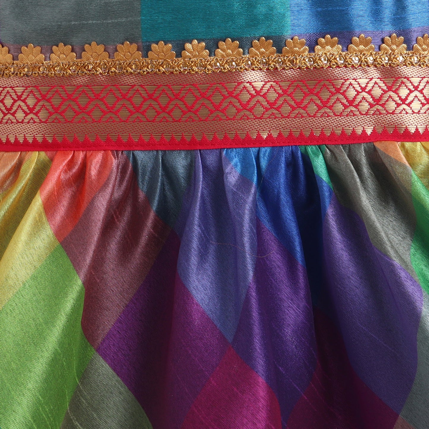 Many Frocks & Silk Sleeveless Lace Embellished Knee Length Baby Ethnic Dress - Multi Colour