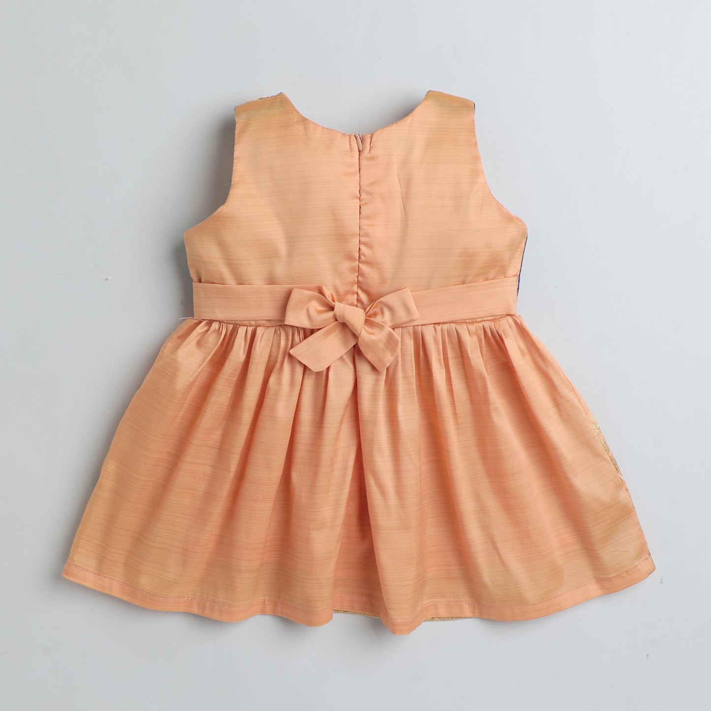 Many Frocks & Sleeveless Knee Length Lace Embellished Printed Ghether Baby Ethnic Frock - Blue & Peach