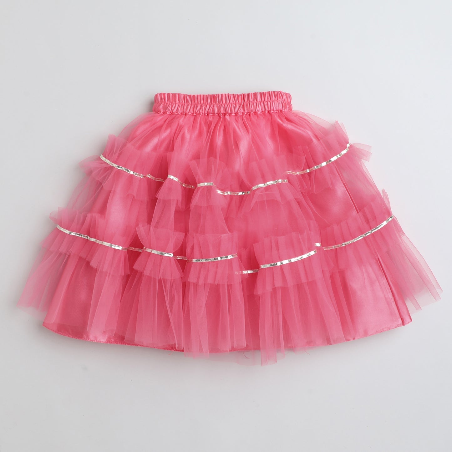 Many Frocks & sleeveless pleated choli lengha dupatta set - Pink & Grey