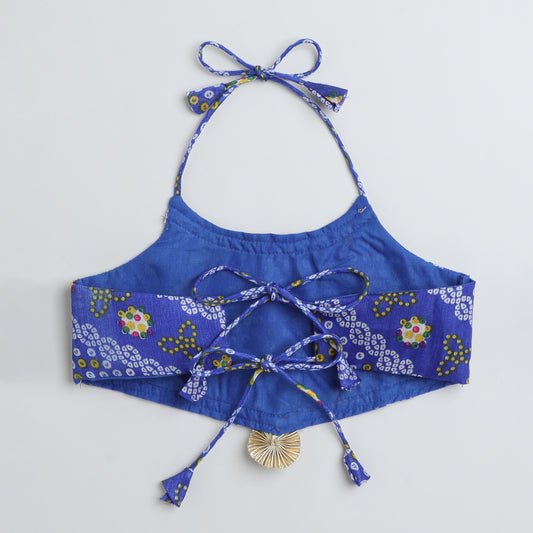 Many Frocks & bandhani sleeveless choli lengha dupatta set - Blue