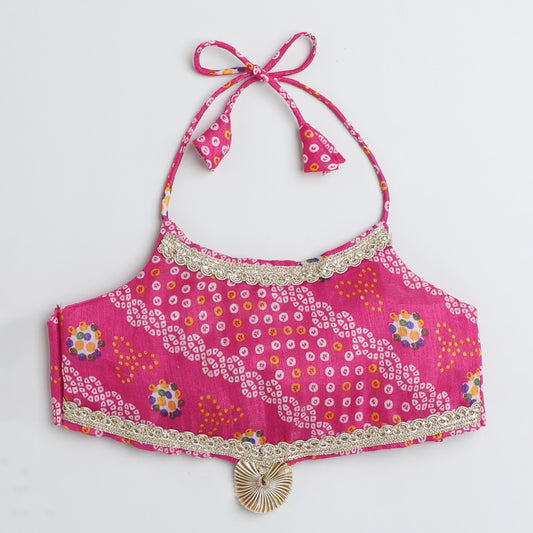 Many Frocks & bandhani sleeveless choli lengha dupatta set - Pink