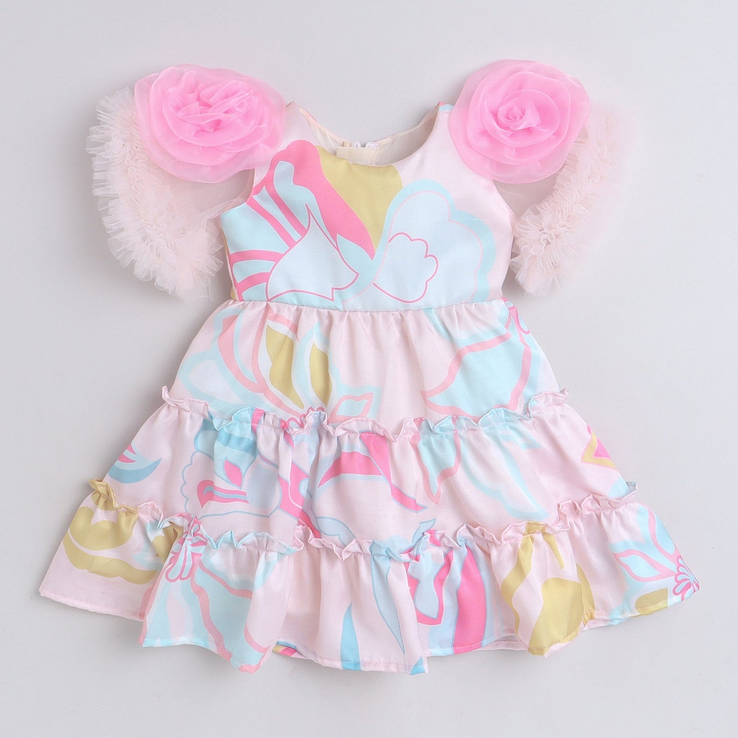 Many Frocks tiered sleeves embellished knee length girls party dress - Pink