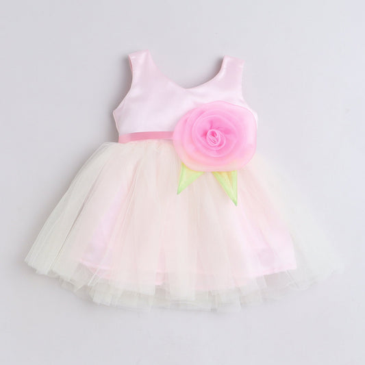 Many Frocks handmade flower embellished knee length girls party dress - Pink
