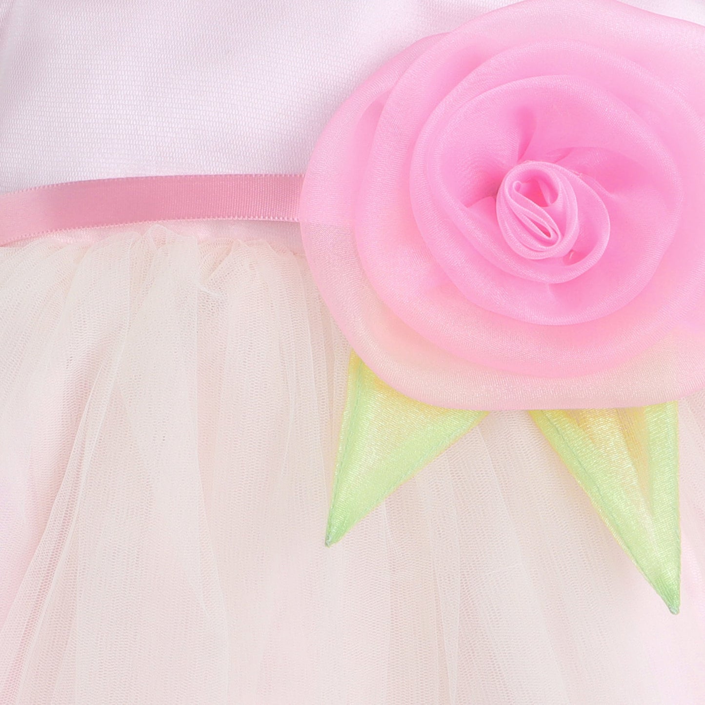 Many Frocks handmade flower embellished knee length girls party dress - Pink
