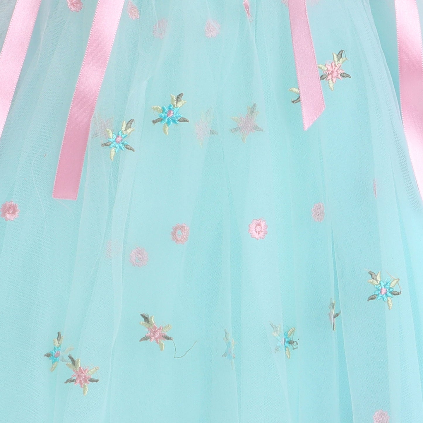 Many Frocks floral embroidered knee length girls party dress - Blue