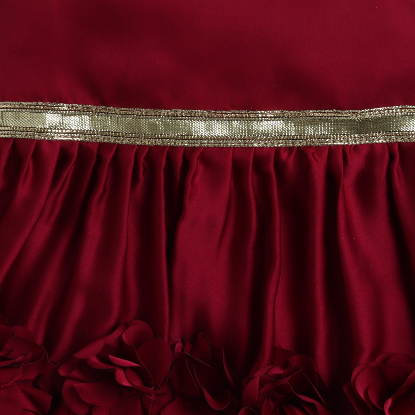 Many Frocks & Satin Sleeveless 3D Flower Lace Embellished Party Dress-Maroon