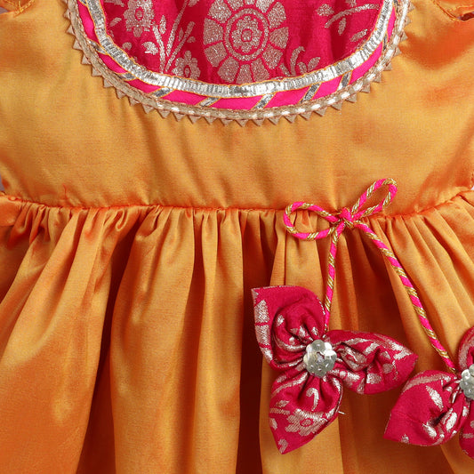 Many Frocks & cold shoulder lace and latkan embellished ethnic gown- mustard