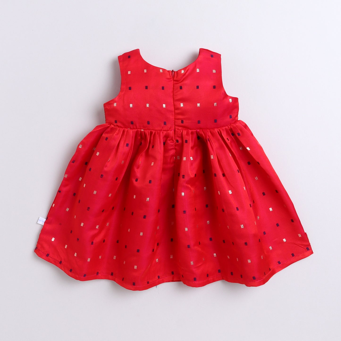 Many Frocks & sleeveless woven boti double lace embellished ethnic dress- pink