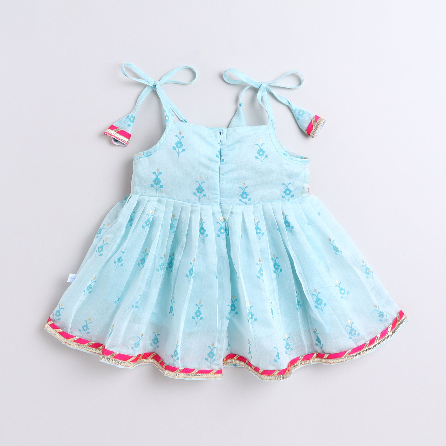 Many Frocks & chanderi sleeveless lace & embroidery embellished jhabla ethnic dress- blue