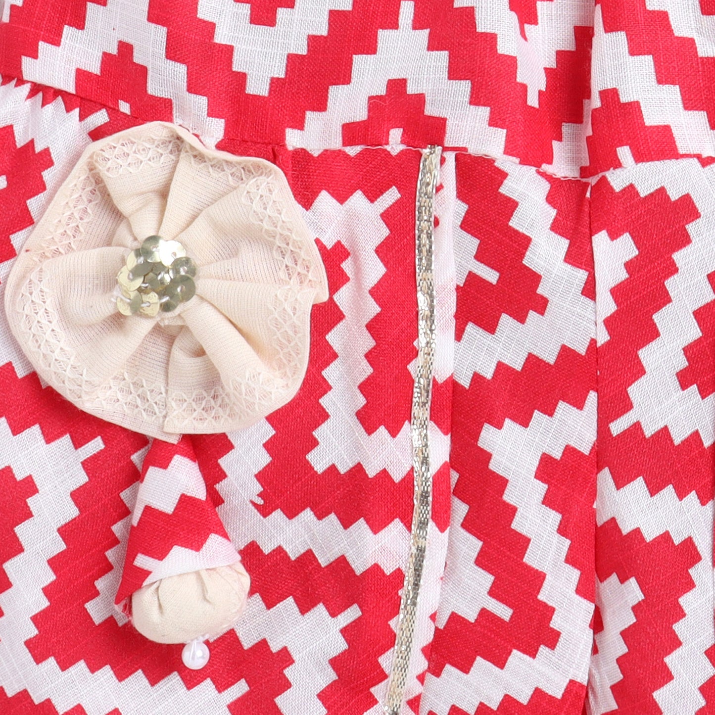Many Frocks & cotton sleeveless gota patti embellished top & dhoti set - Cream & Red
