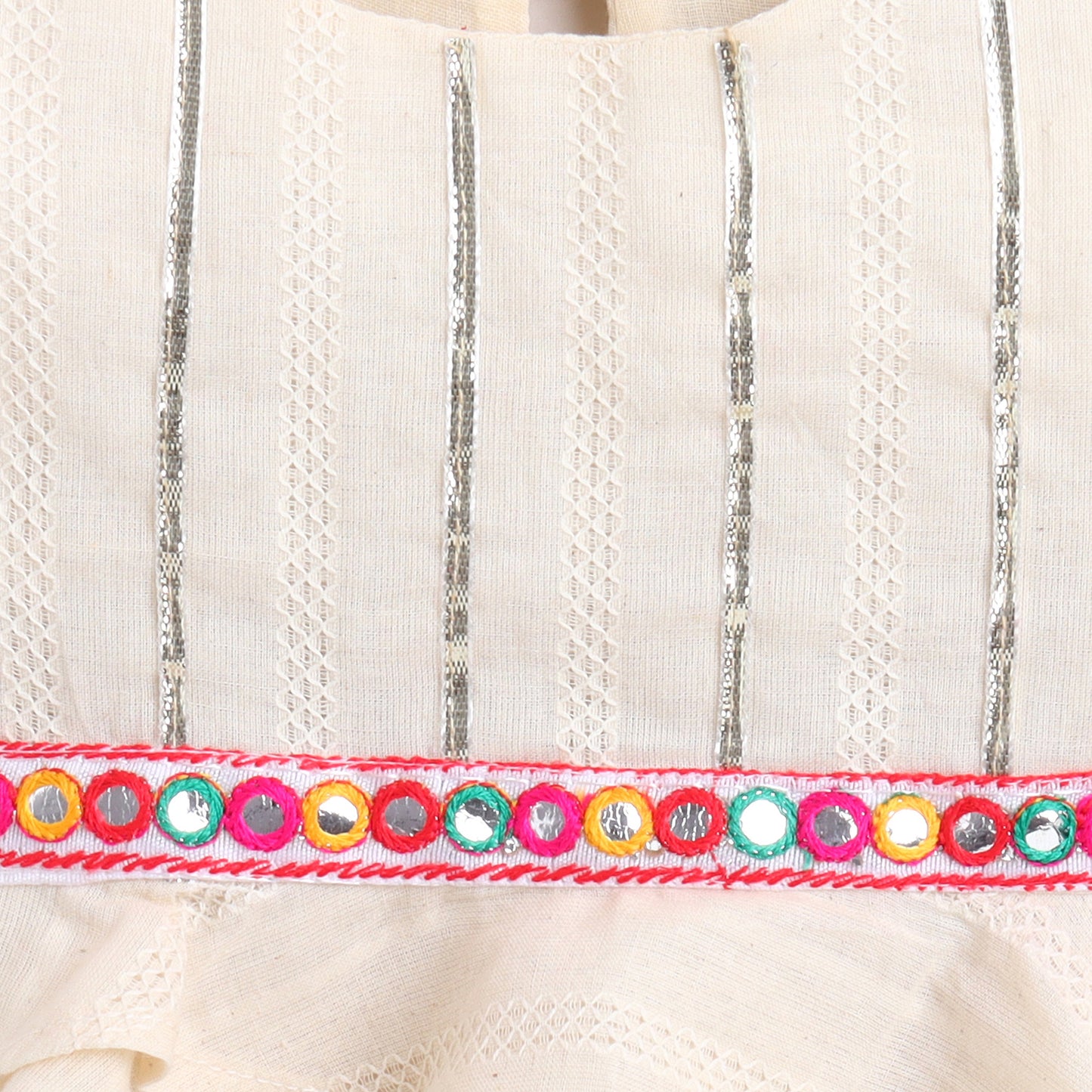 Many Frocks & cotton sleeveless gota patti embellished top & dhoti set - Cream & Red