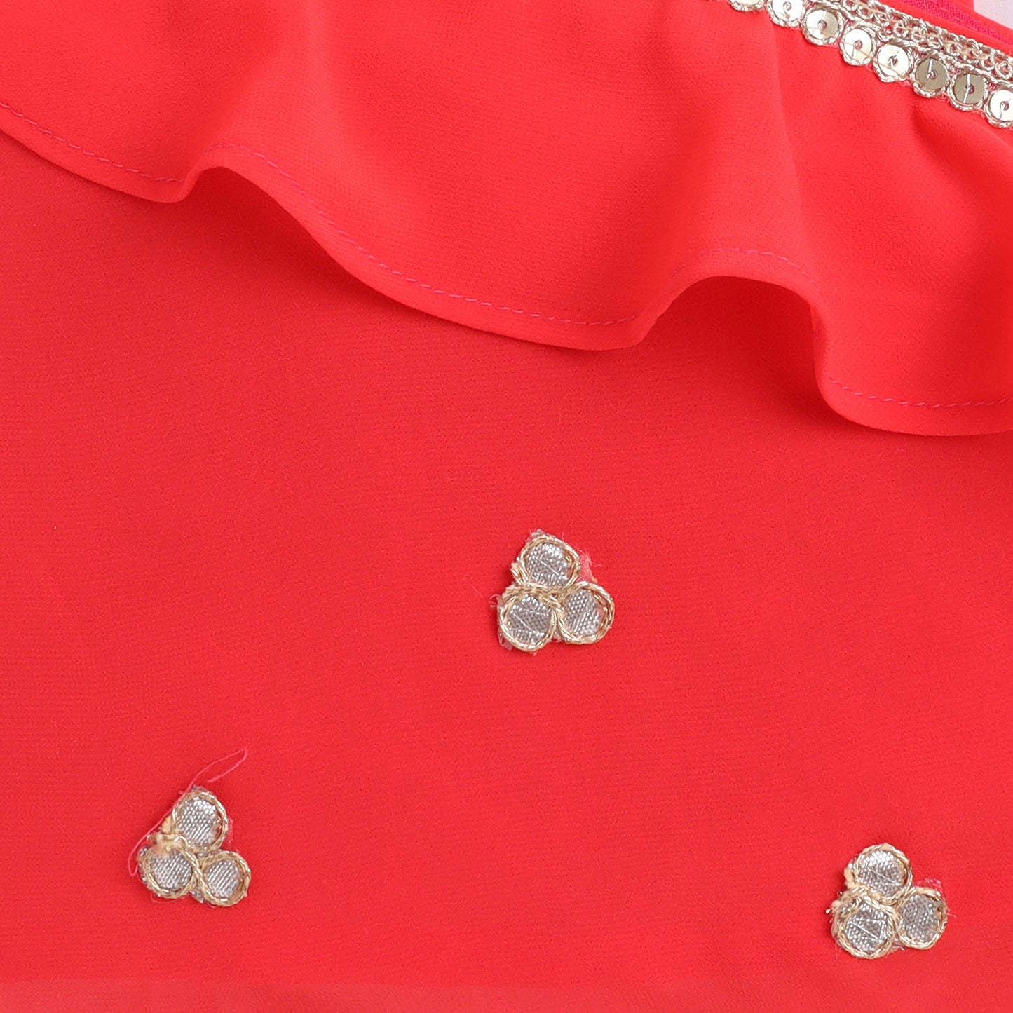 Many Frocks & georgette and chanderi sleevelessgota patti flower embellished Top & Dhoti Set - Red & Yellow
