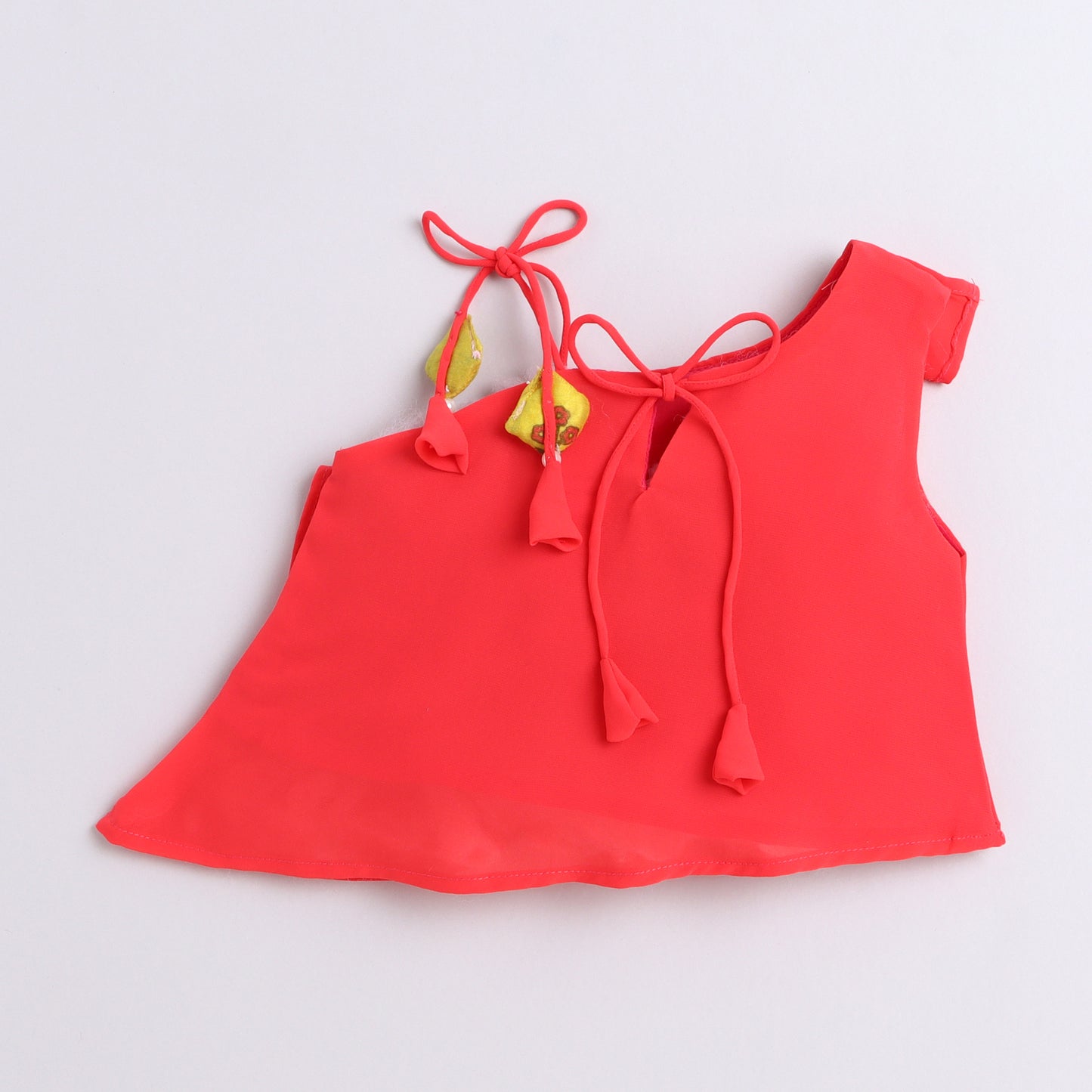 Many Frocks & georgette and chanderi sleevelessgota patti flower embellished Top & Dhoti Set - Red & Yellow