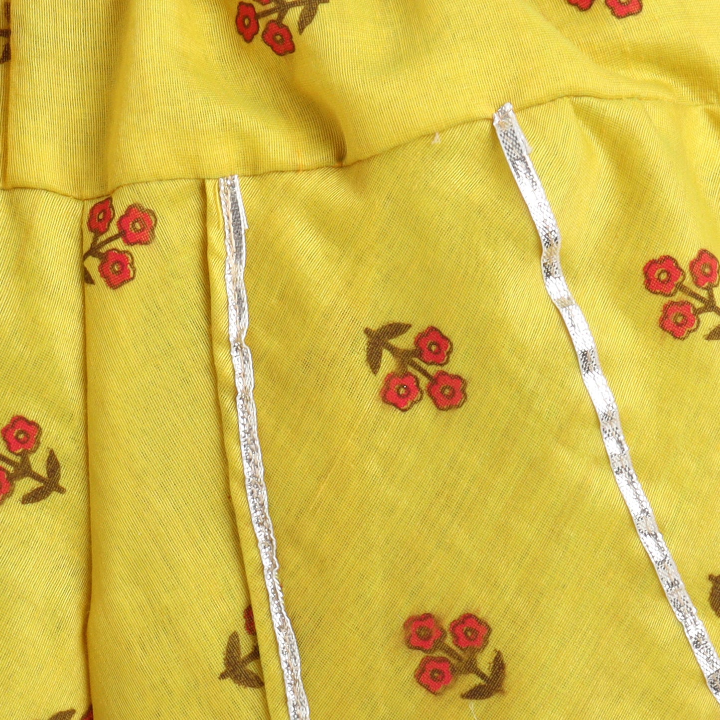 Many Frocks & georgette and chanderi sleevelessgota patti flower embellished Top & Dhoti Set - Red & Yellow