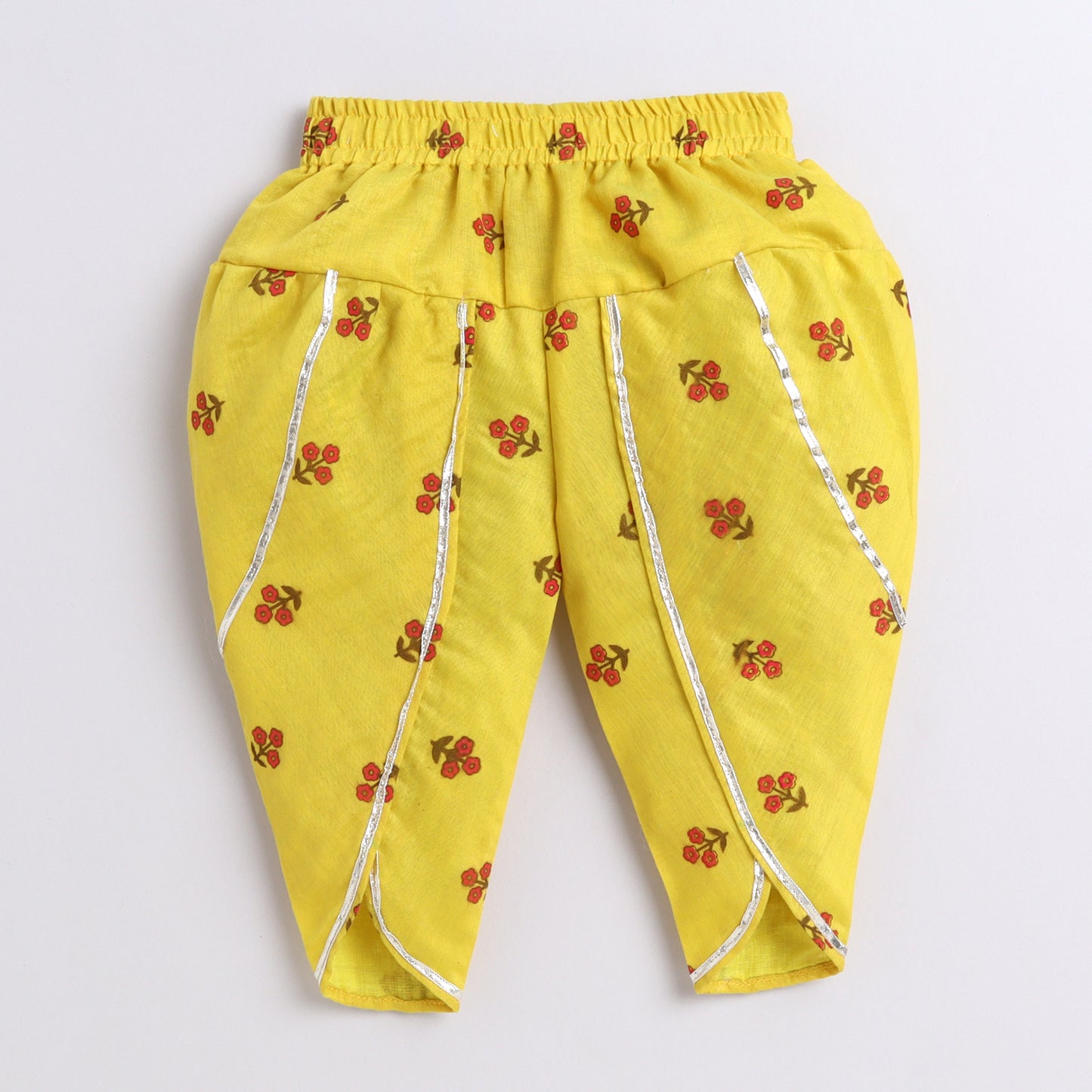 Many Frocks & georgette and chanderi sleevelessgota patti flower embellished Top & Dhoti Set - Red & Yellow