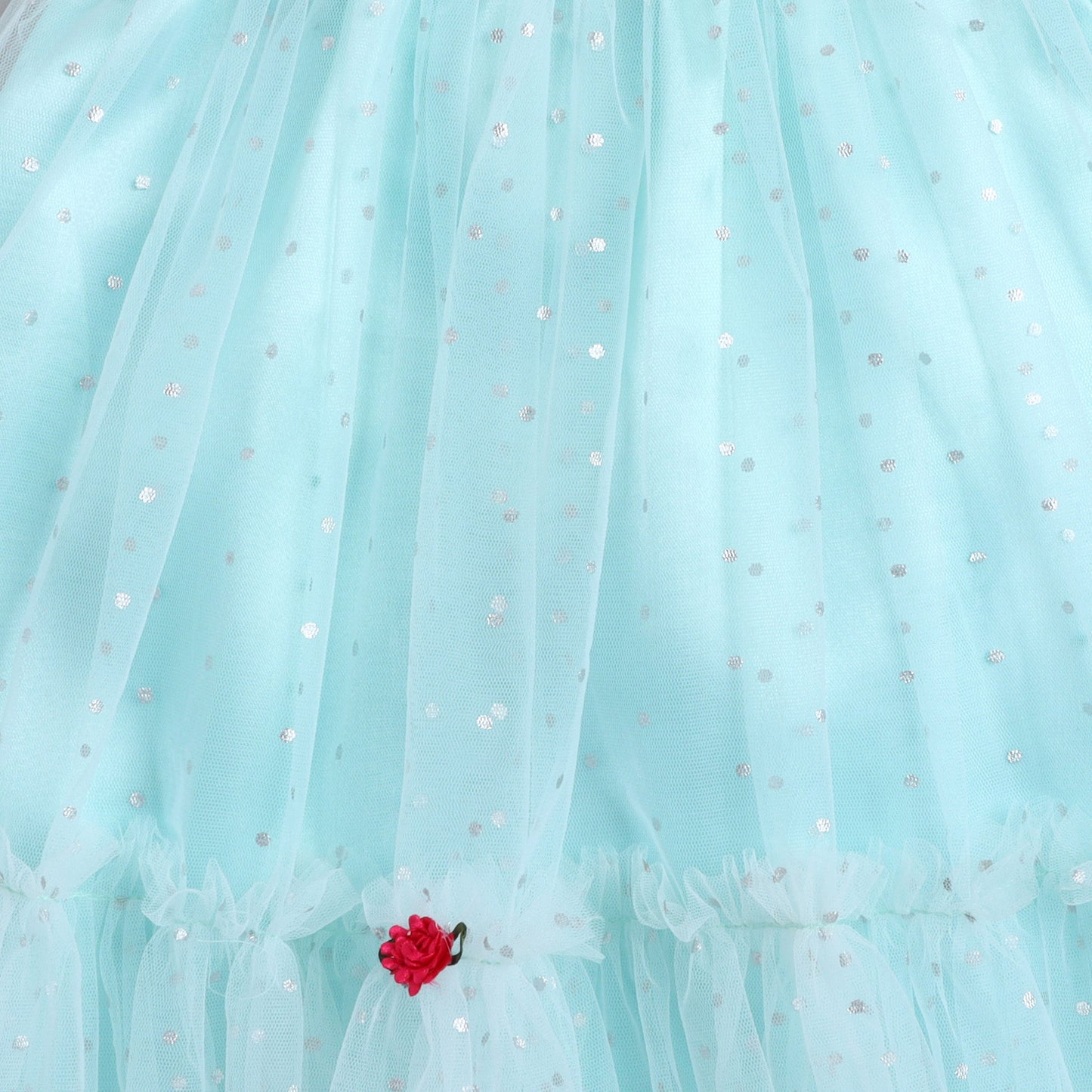 Many Frocks & chanderi and net cold shoulder sleeves flower embellished lehenga choli set- Pink & Blue