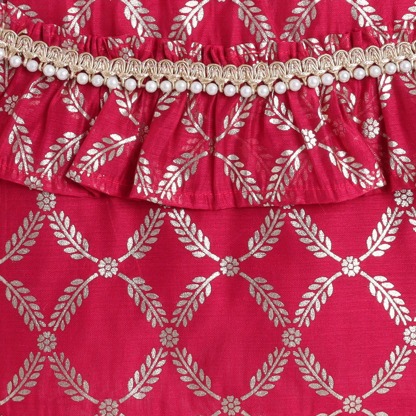 Many Frocks & chanderi and net cold shoulder sleeves flower embellished lehenga choli set- Pink & Blue