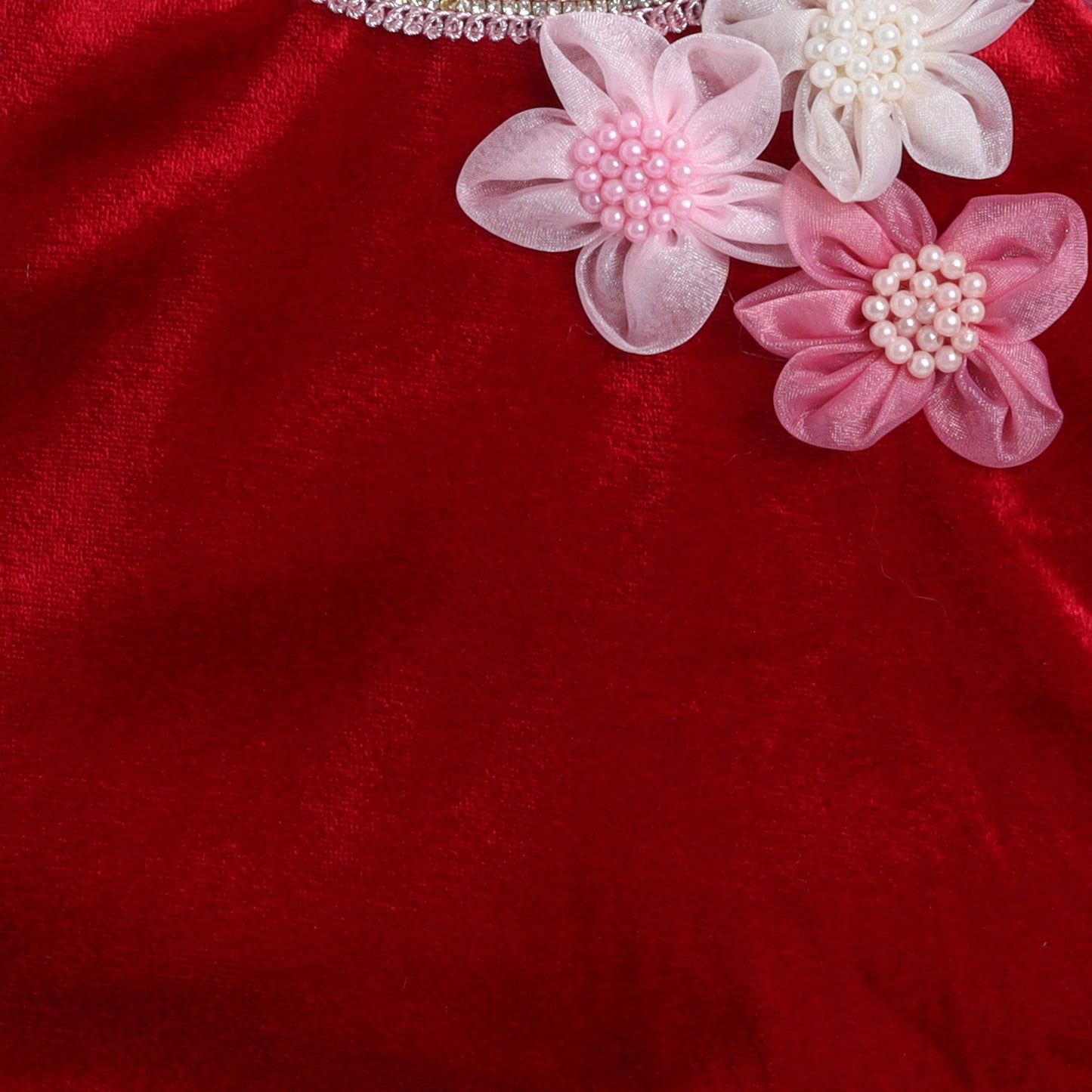 Many Frocks & velvet & net sleeveless lace and flower embellished top sequin work palazzo ethnic set- peach and maroon