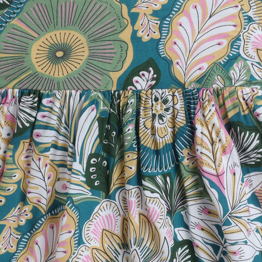 Many Frocks & Cotton half sleeve knee length forest printed girls causal dress -Green