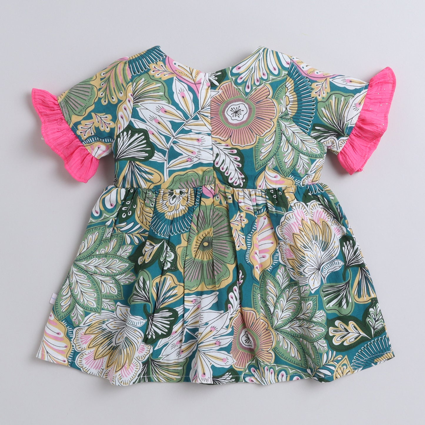 Many Frocks & Cotton half sleeve knee length forest printed girls causal dress -Green