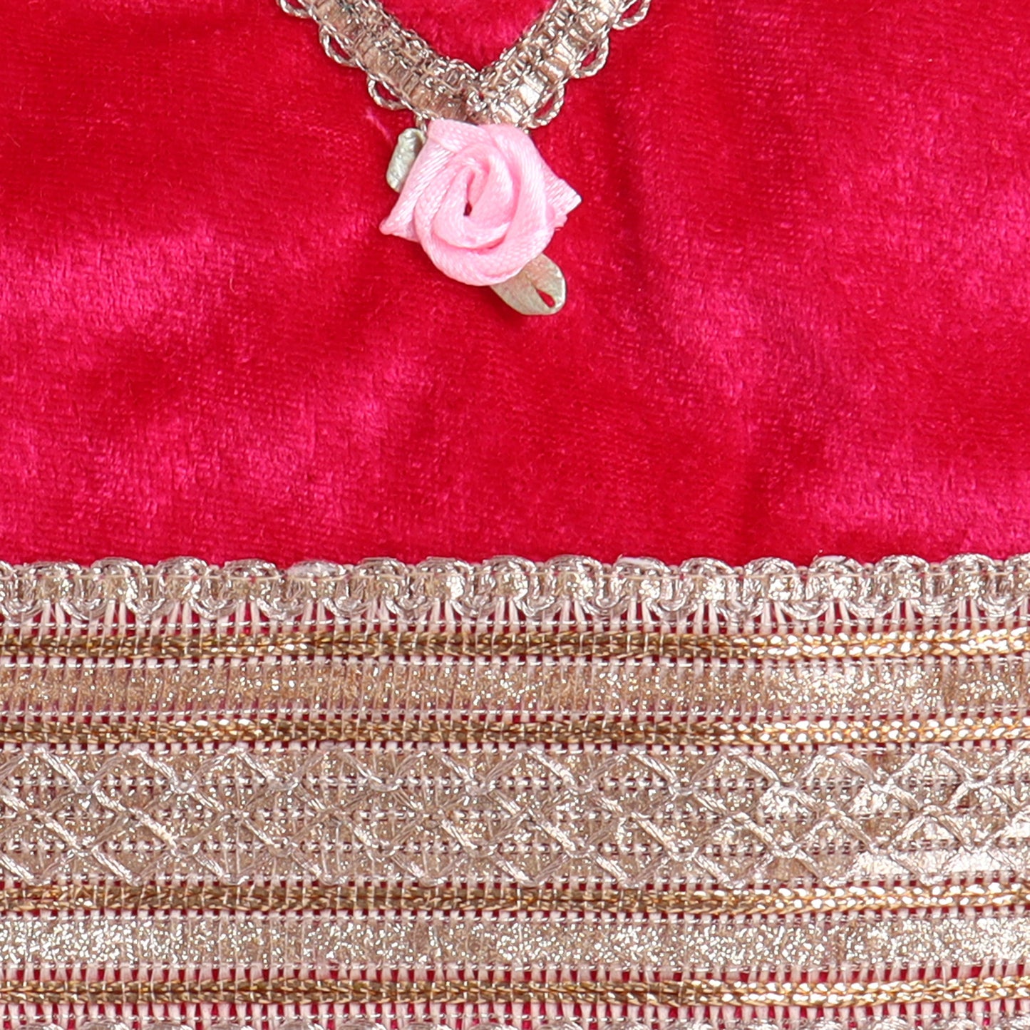 Many Frocks & velvet and satin sleeveless lace & handmade rose embellished floral printed lehenga choli dupatta set-pink