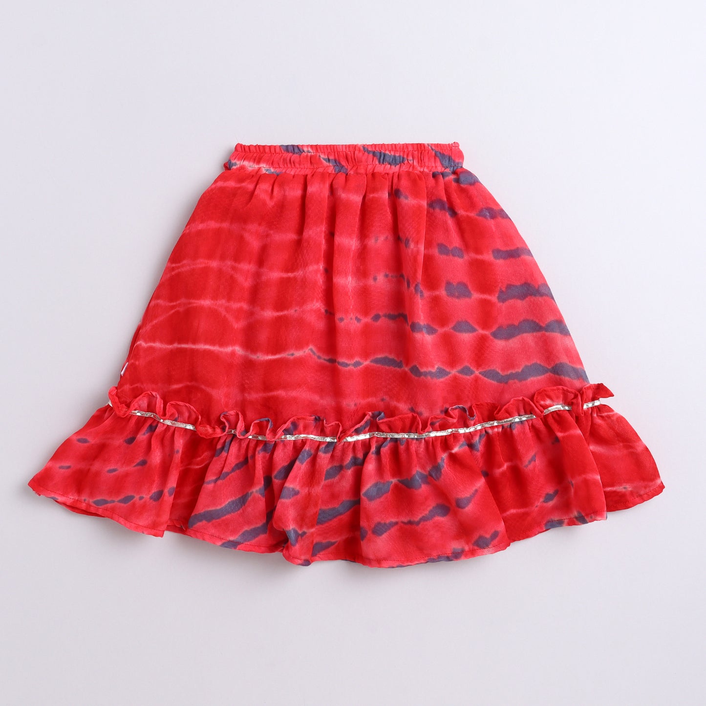 Many Frocks & georgette sleeveless tie and dye embroidered lengha choli dupaatta set- red