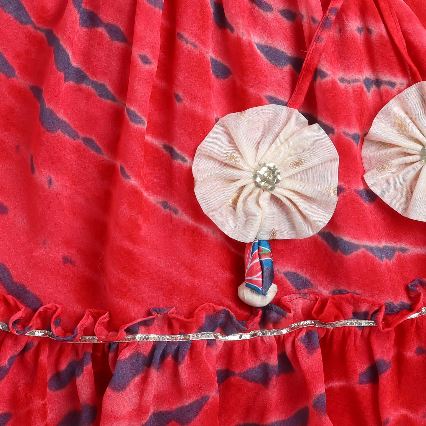 Many Frocks & georgette sleeveless tie and dye embroidered lengha choli dupaatta set- red