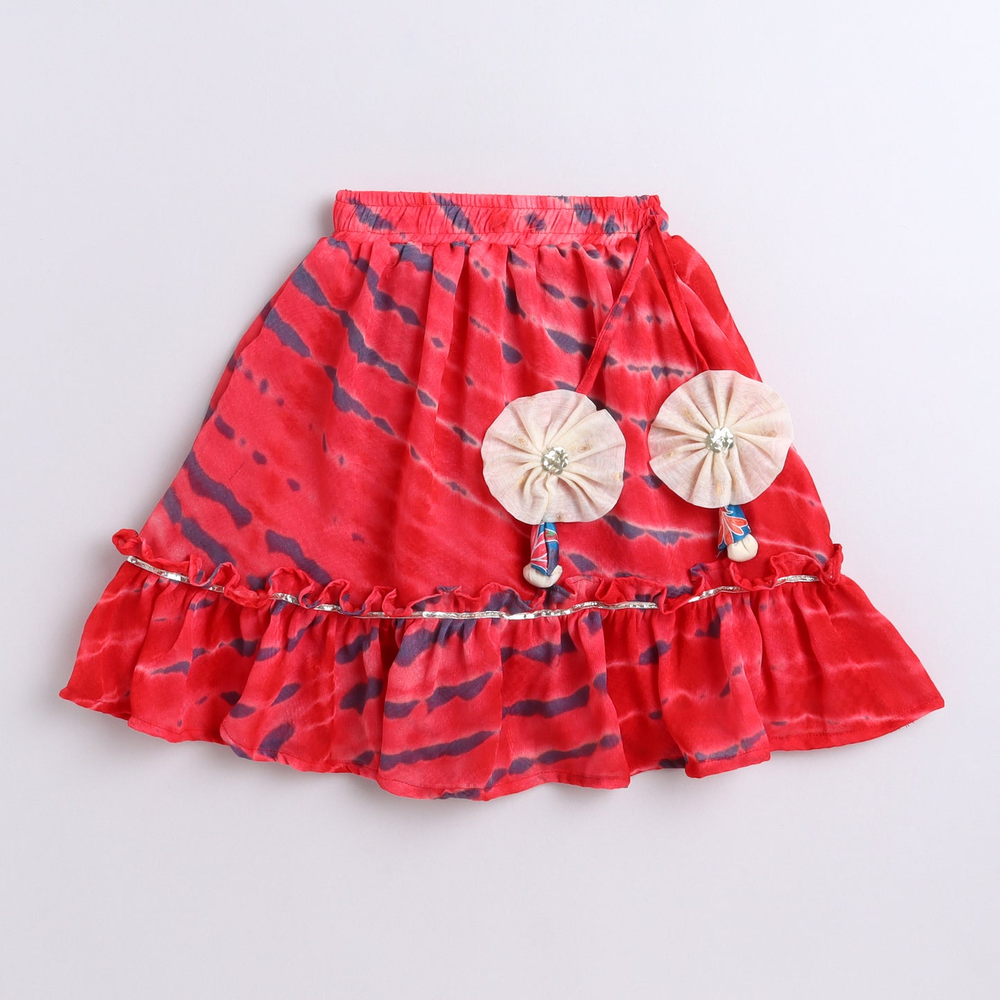 Many Frocks & georgette sleeveless tie and dye embroidered lengha choli dupaatta set- red