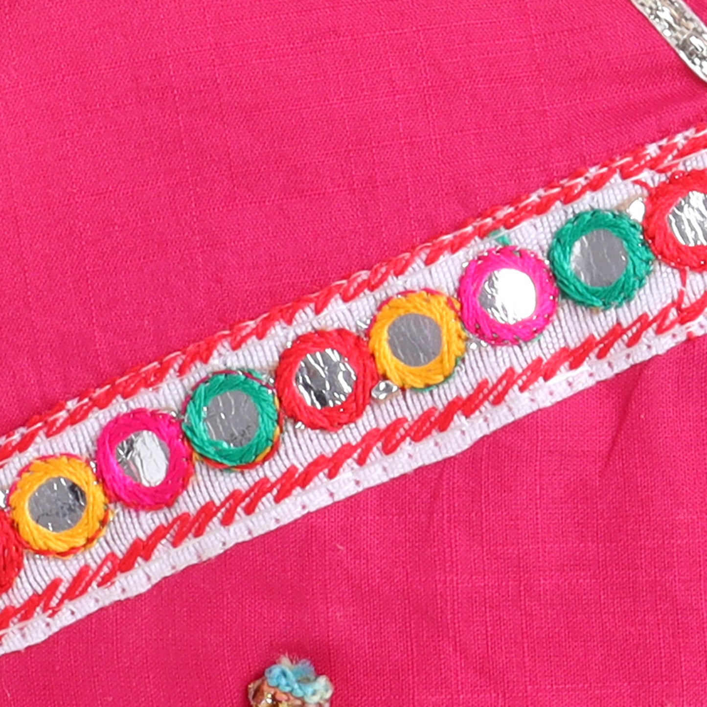 Many Frocks & rayon and georgette sleeveless lace embellished floral printed lehenga choli dupatta set - Pink & Blue