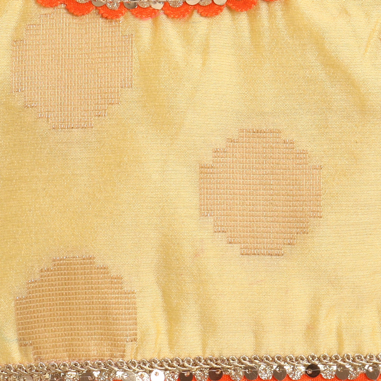 Many Frocks & chanderi and brocade cap sleeve lace embellished lehenga choli dupatta set - Yellow & Green