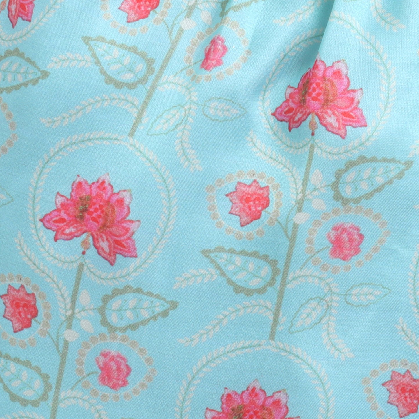 Many Frocks & satin kaftan top with floral printed dhoti ethnic set- sea green