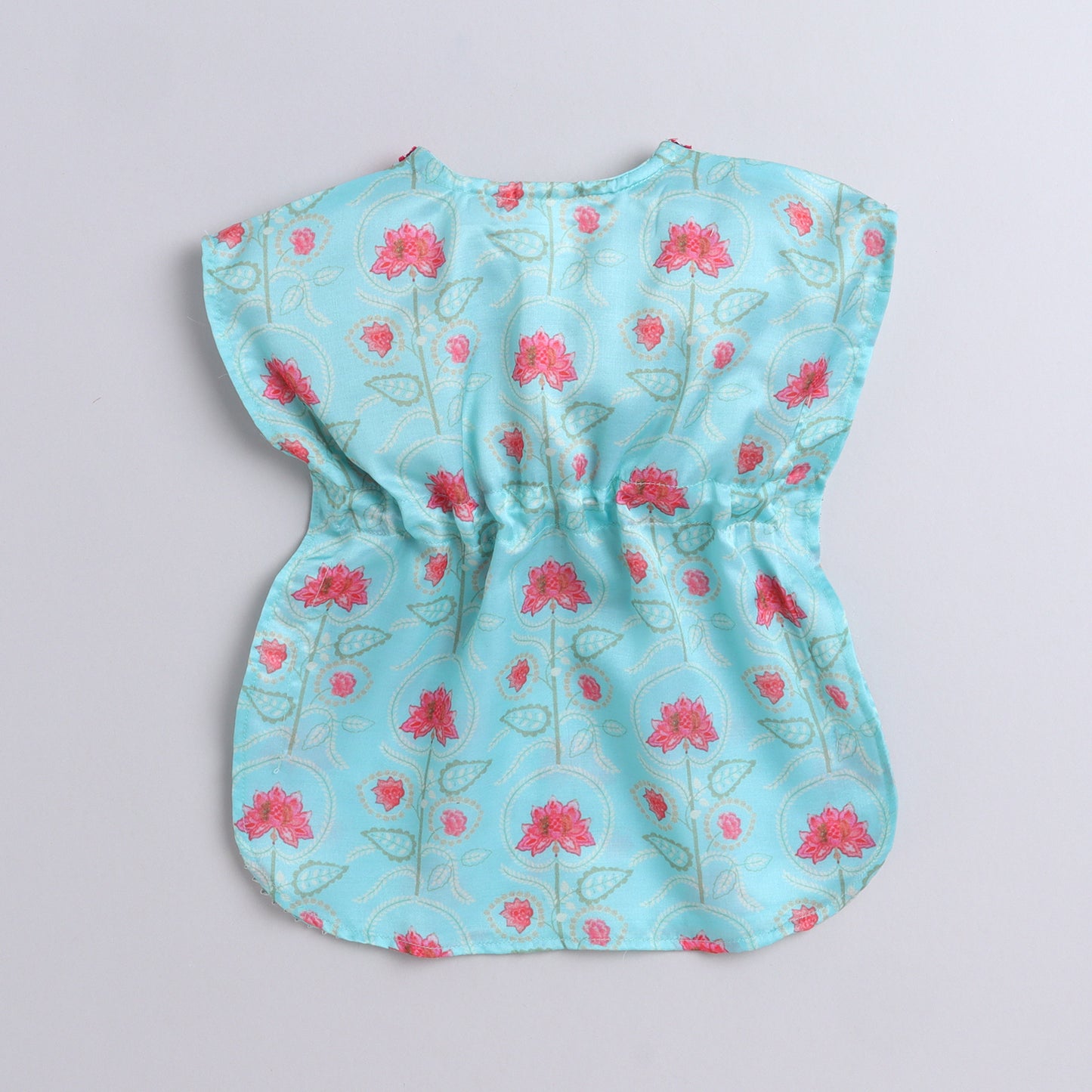 Many Frocks & satin kaftan top with floral printed dhoti ethnic set- sea green