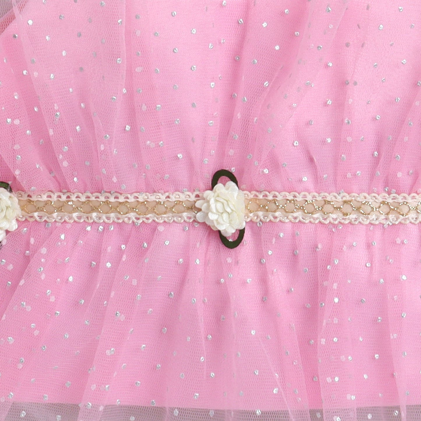 Many Frocks & satin sleeveless lace and flower embellished Top & Plazzo set- pink