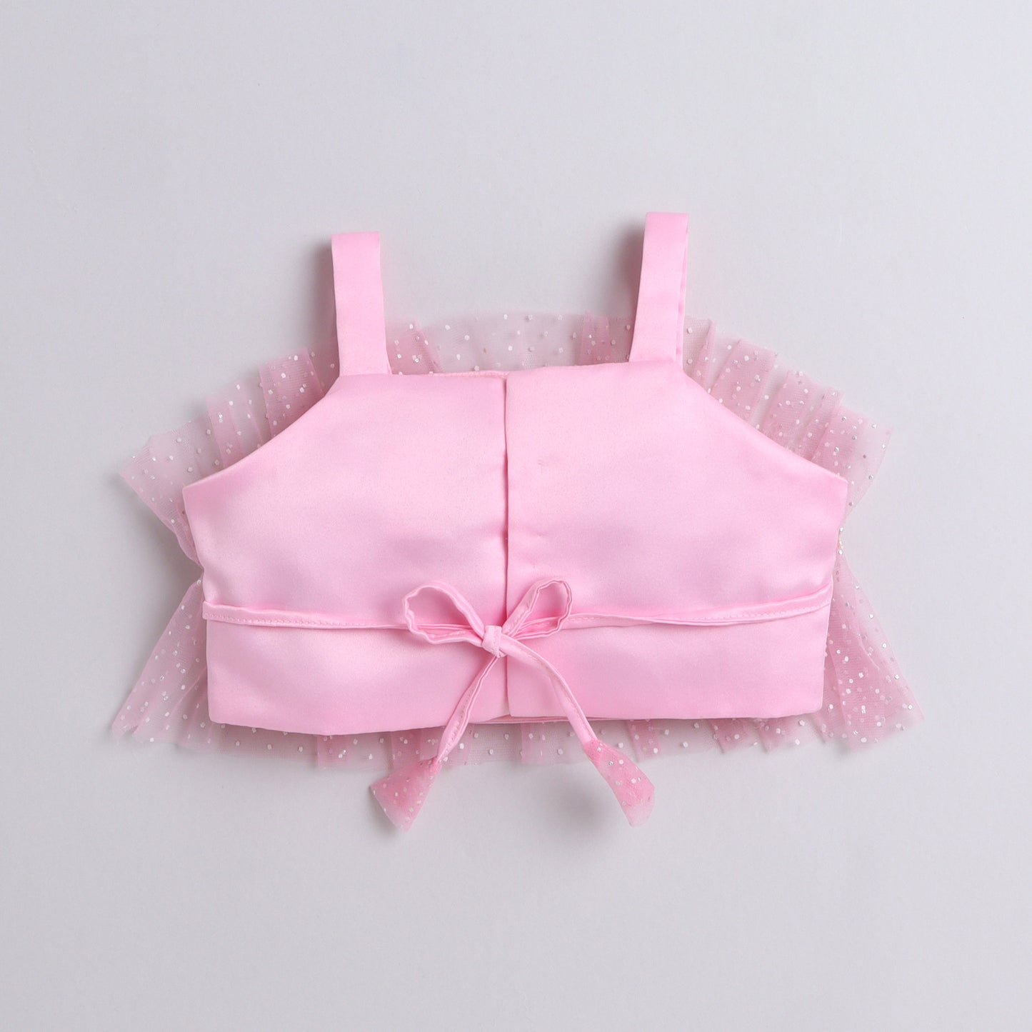Many Frocks & satin sleeveless lace and flower embellished Top & Plazzo set- pink